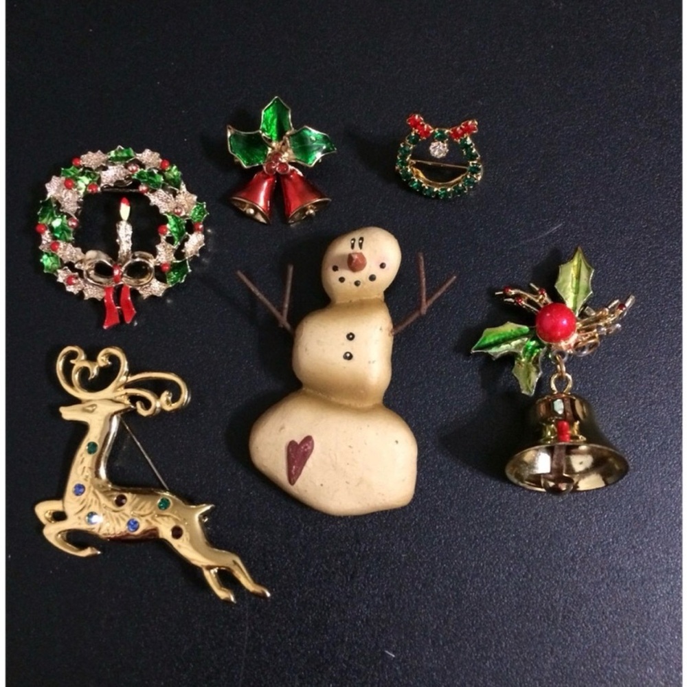 🎄 Vintage Christmas Holiday Brooch Lot – 6 Pieces 🎅
